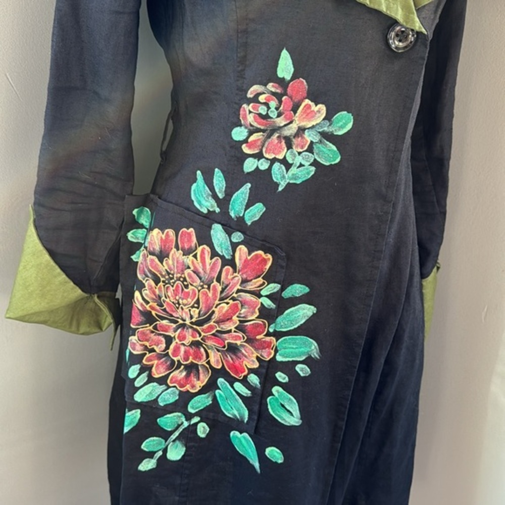 Balizza hand painted cotton trench artisan made‎ EUC size small - Picture 3 of 12